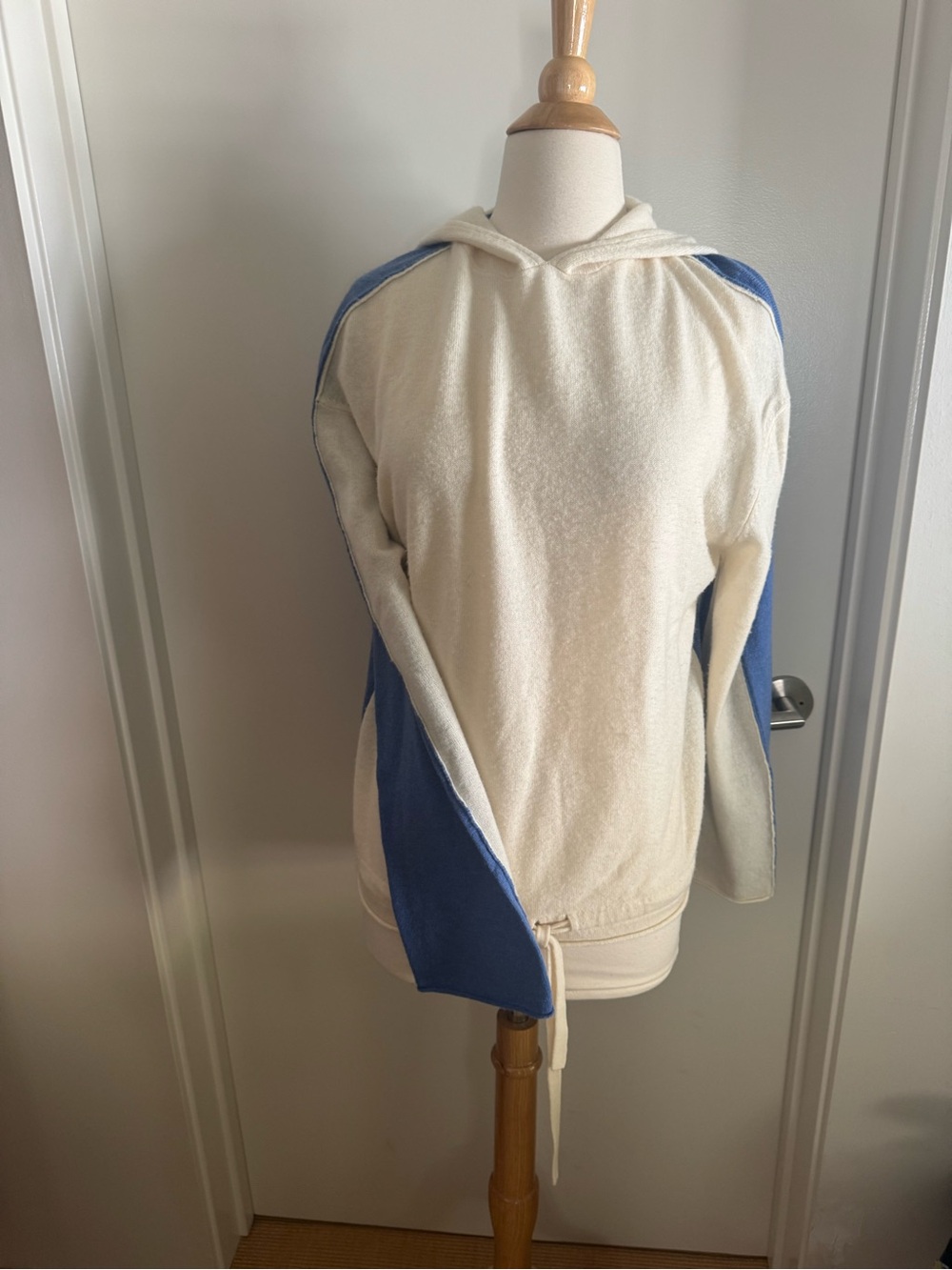 Inhabit Cream and Blue Hooded Sweatshirt